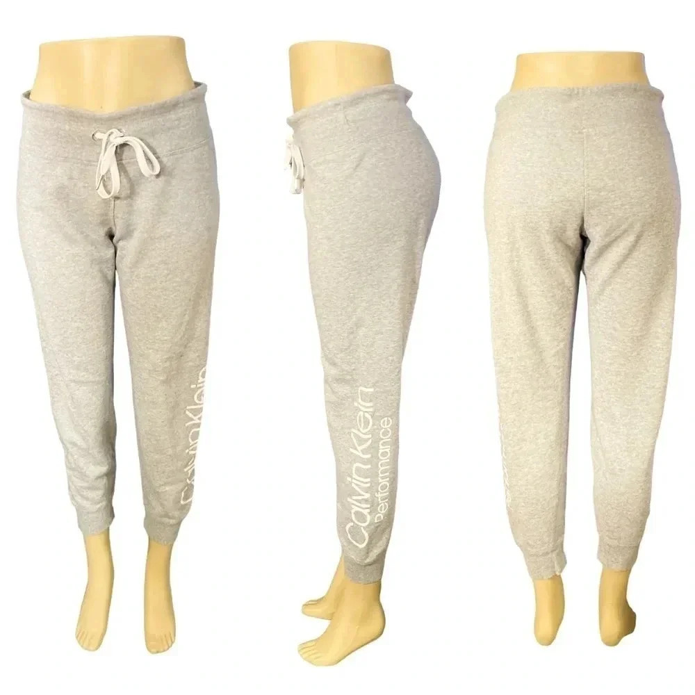 CALVIN KLEIN PERFORMANCE WOMEN'S LOGO COTTON-BLEND JOGGER PANTS GREY Size M